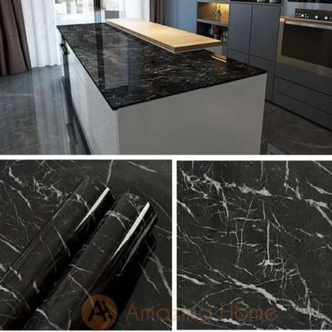 Amazing Home Self Adhesive Black Marble Kitchen Cabinet Sticker Furniture Countertop Wallpaper