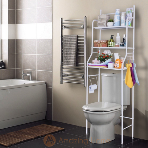 Amazing Home 3 Tier Bathroom Toilet Rack Multipurpose Shelf Storage Organizer White