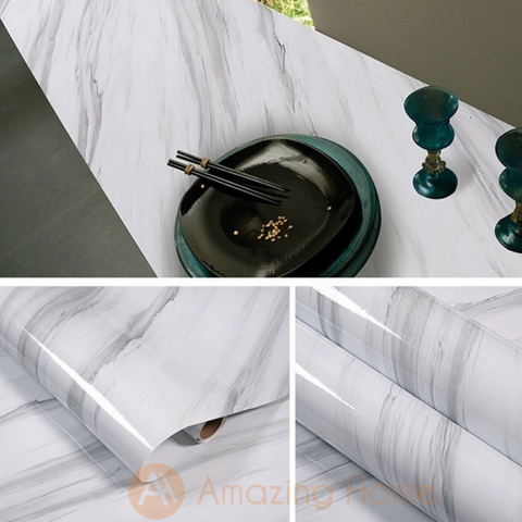 Amazing Home Self Adhesive White Marble Kitchen Cabinet Sticker Furniture Countertop Wallpaper