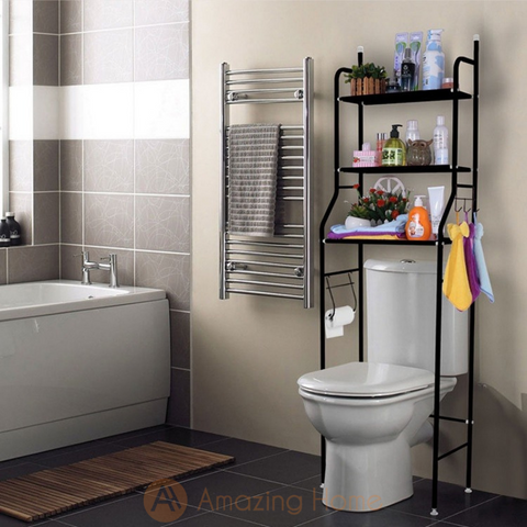 Amazing Home 3 Tier Bathroom Toilet Rack Multipurpose Shelf Storage Organizer Black