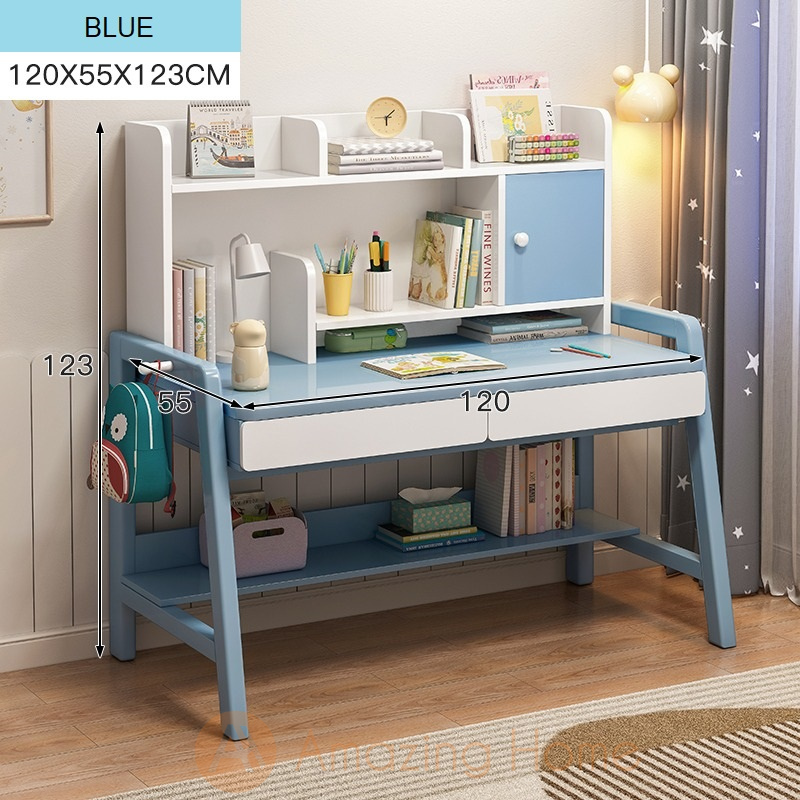 Lennon Blue Kids Study Table With Cabinet Shelf Drawer Large