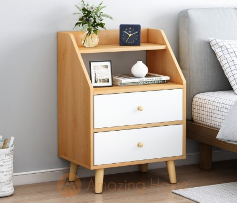 Arkin 2 Drawer & Shelf Bedside Table Bedside Cabinet With Legs