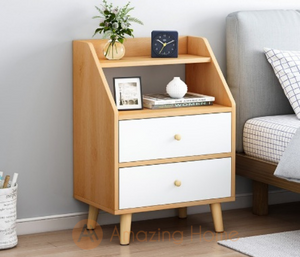 Arkin 2 Drawer & Shelf Bedside Table Bedside Cabinet With Legs