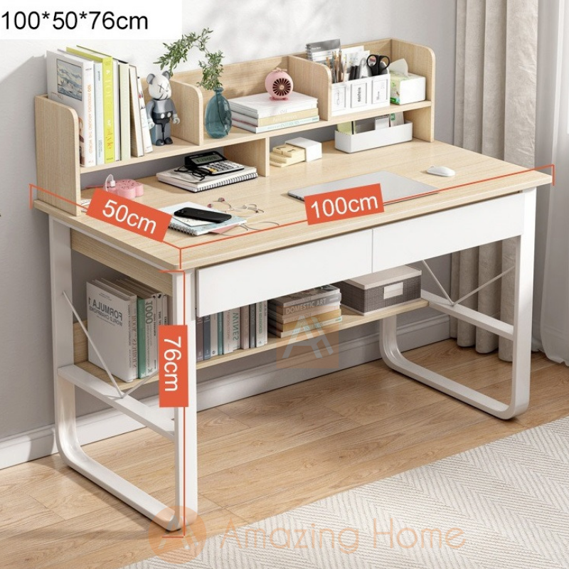 Aymer Study Desk With Bookshelf Drawer Working Table Medium