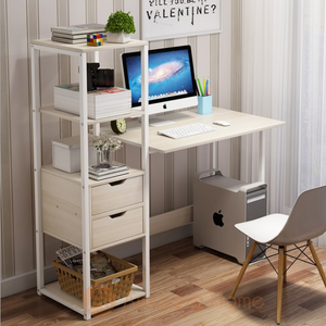 Tommy Study Table Medium Computer Desk With Side Bookshelf Drawer Office Workstation