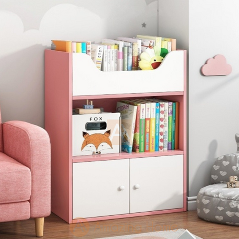 Snow Pink Children Book Display Bookshelf With Cabinet