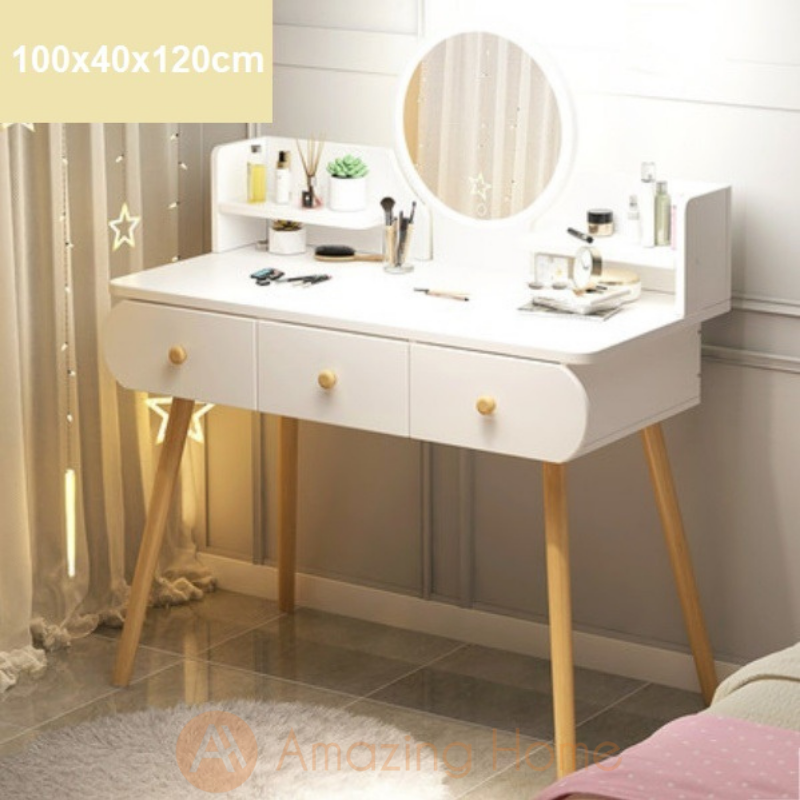 Dora Dressing Table With LED Touch Screen Makeup Mirror & 3 Drawer