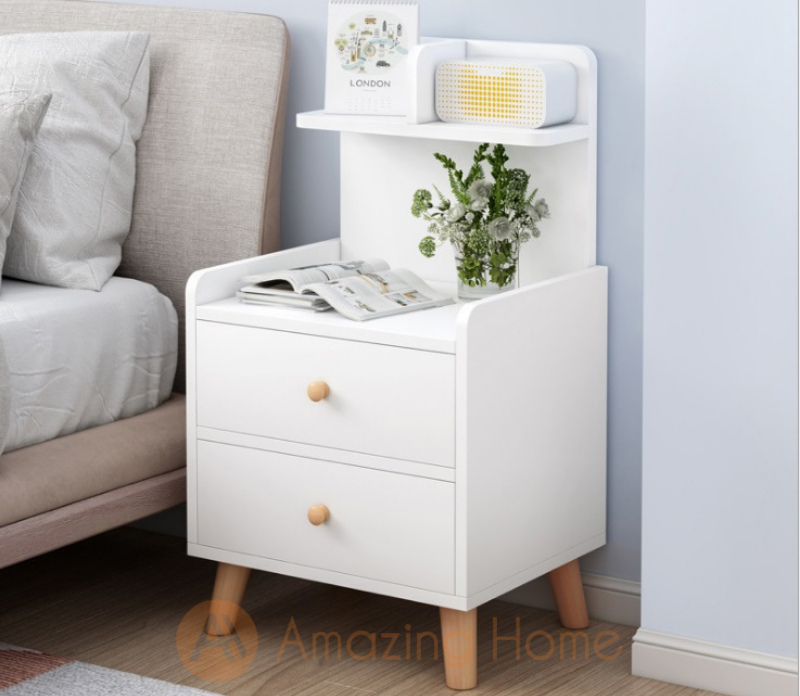 Arkin White Open Shelf 2 Drawer Bedside Table Bedside Cabinet With Legs