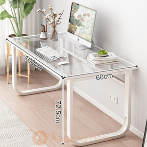 Crystal Tempered Glass Tabletop White Study Table Working Desk Medium