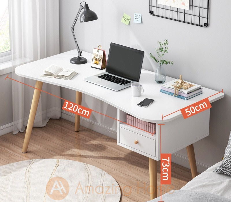 Andorra White Curve Edge Study Table With Drawer 120 cm