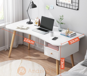 Andorra White Curve Edge Study Table With Drawer 120 cm