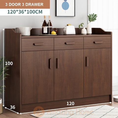 Anya Kitchen Cabinet 3 Door 3 Drawer Dining Sideboard Buffet Dark Oak