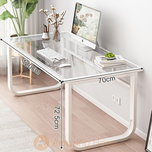 Crystal Tempered Glass Tabletop White Study Table Working Desk Large