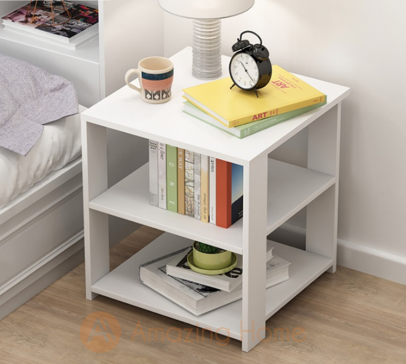 Enkel White Basic 2 Layer Bedside Table Side Table