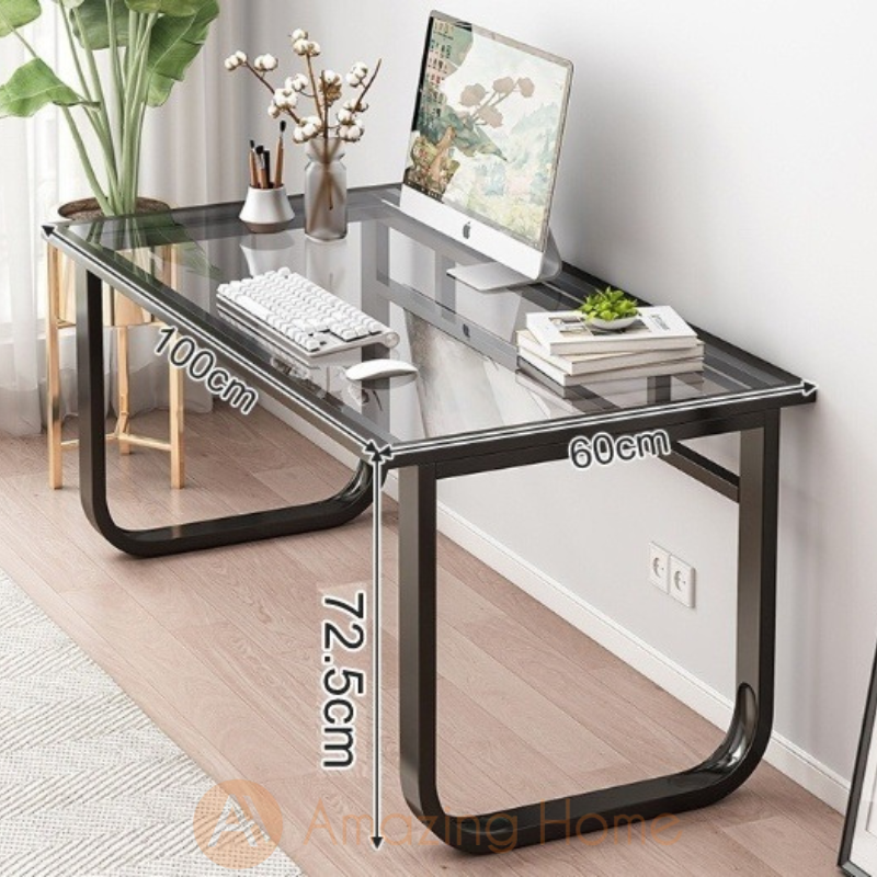 Crystal Tempered Glass Tabletop Black Study Table Working Desk Medium