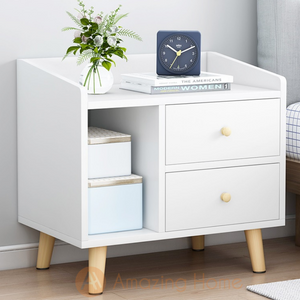 Elmo White 2 Drawer & Shelf Bedside Table Bedside Cabinet With Legs