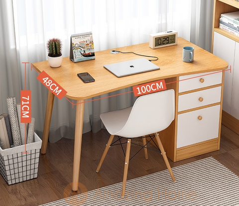 (Year End Clearance) Vidal Curve Edge Study Table Walnut With Drawer Cabinet Medium