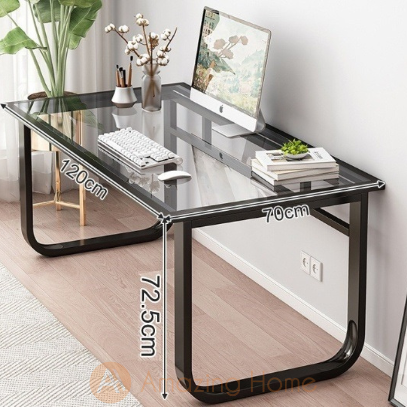 Crystal Tempered Glass Tabletop Black Study Table Working Desk Large