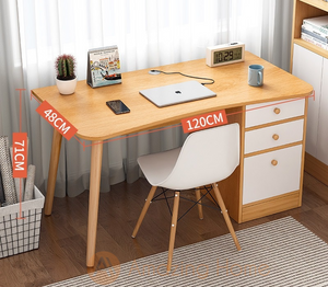 Vidal Curve Edge Study Table Walnut With Drawer Cabinet Large