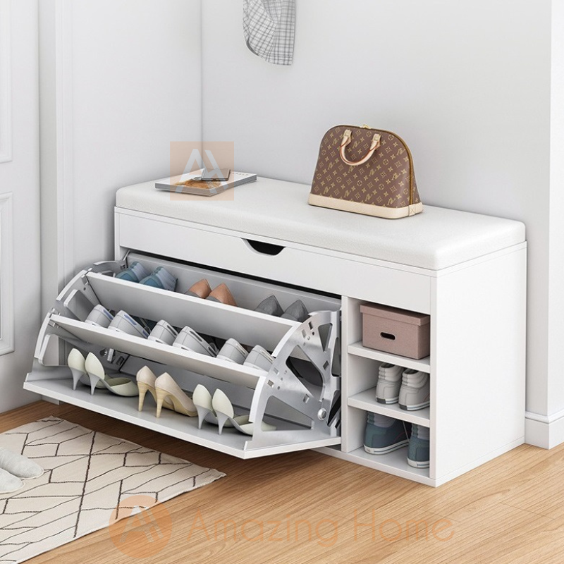 Sakura White Shoe Storage Bench Medium With Pull Down Drawer