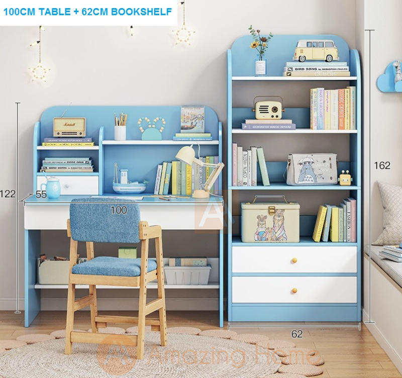 Avery Kids Blue Medium Study Table With Bookshelf Set