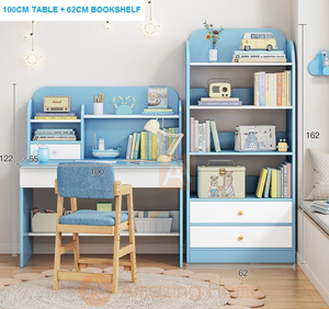Avery Kids Blue Medium Study Table With Bookshelf Set