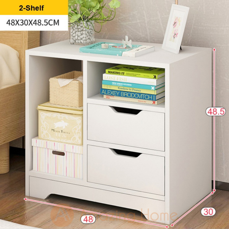 Enkel 2 Drawer & Shelf Bedside Table Bedside Cabinet