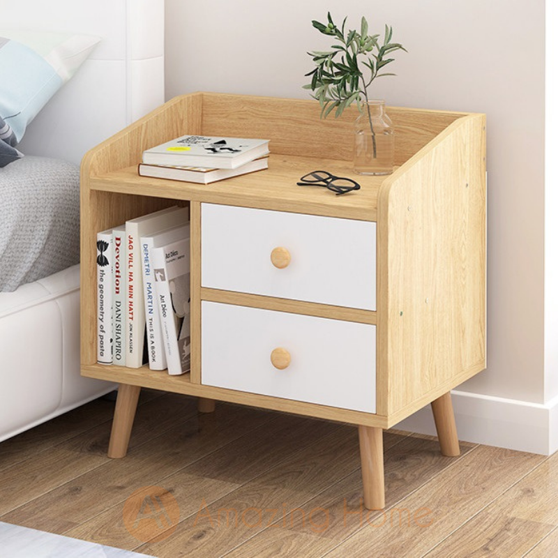 Elmo 2 Drawer & Shelf Bedside Table Bedside Cabinet With Legs