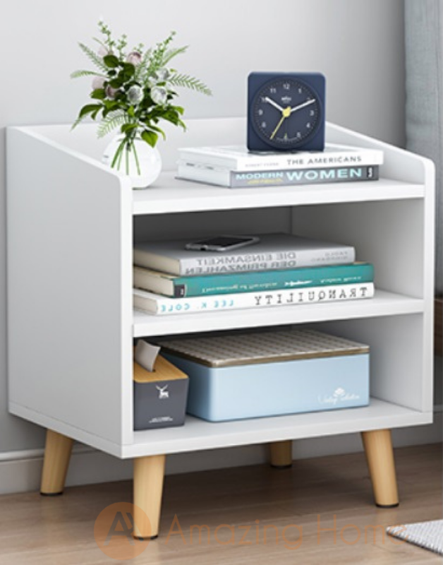 Elmo White Bedside Table Bedside Cabinet Open Shelf With Legs
