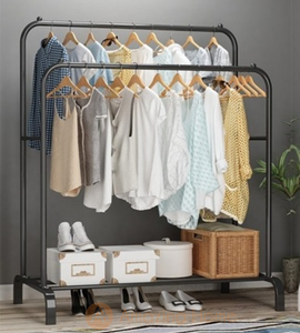 Amazing Home Double Rod Clothing Rack Hanging Organizer Black