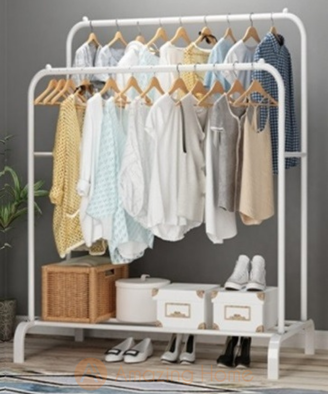 Amazing Home Double Rod Clothing Rack Hanging Organizer White